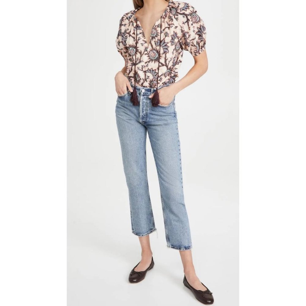 A.L.C. Elly Tassel Top Cream Light Blue Size 8
